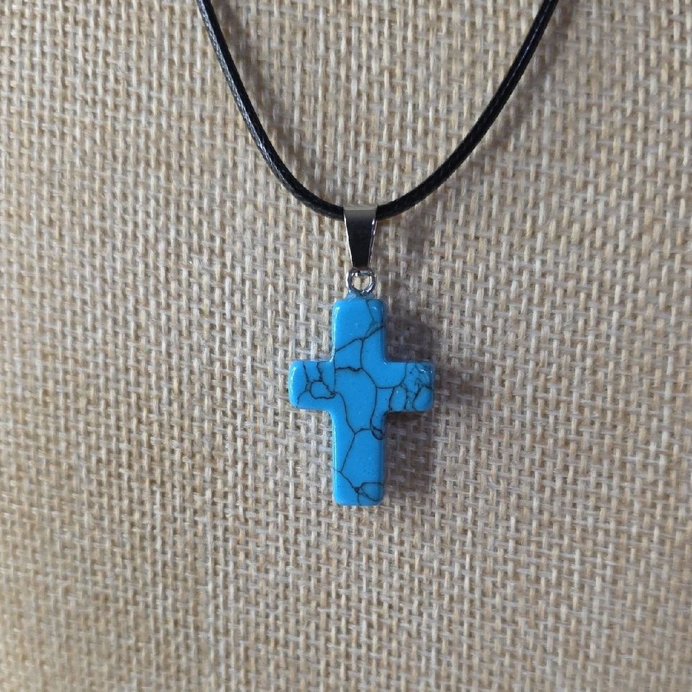 Blue Turquoise Cross Pendant Necklace